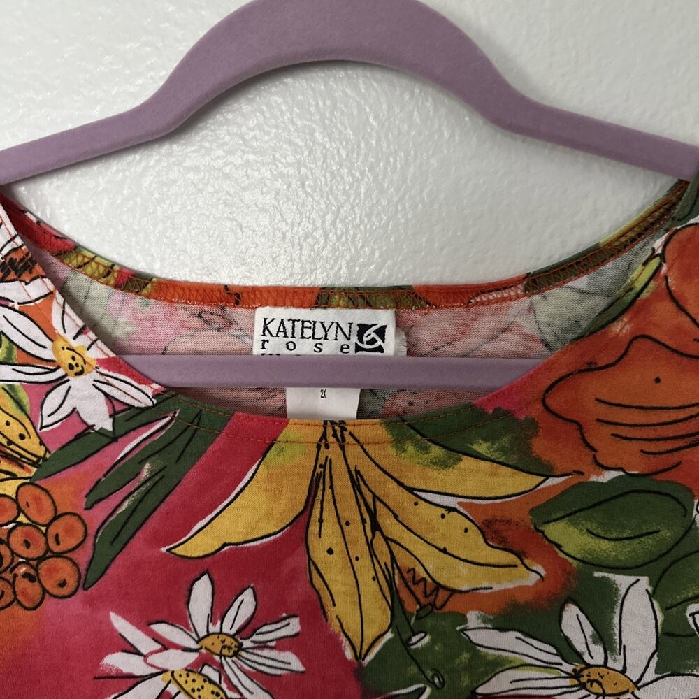 Vintage Plus Size Colorful Tropical Floral Print Katelyn Rose Woman Top SZ 2X - Picture 4 of 6